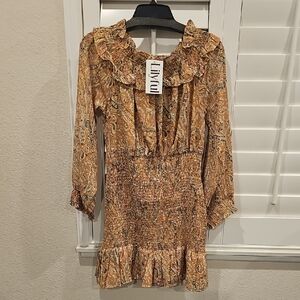 Lily Women's Long Sleeve Paisley Dress - Tan